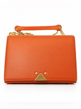 Emporio Armani Orange Leather Clutch Chain Bag Top Handle Gold Hardware